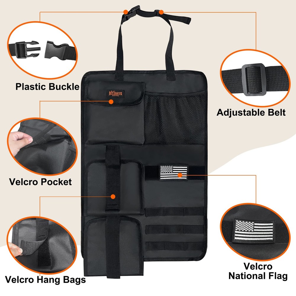 2 Pack Tactical Seat Back Rack, Camo Front Seat Organizer with Molle Panel Ve...