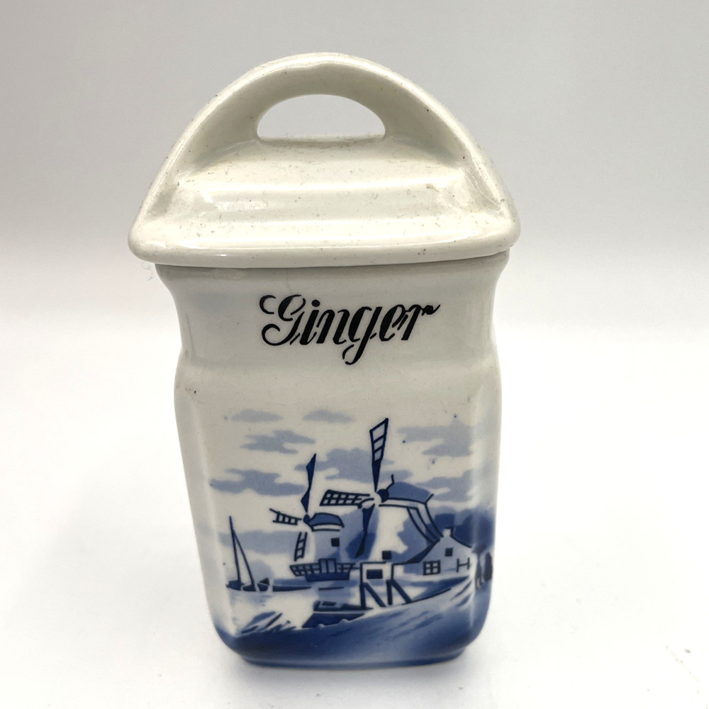 C.A.W. Germany INGE - Blue White Delft Style Windmill - Ginger Jar Container