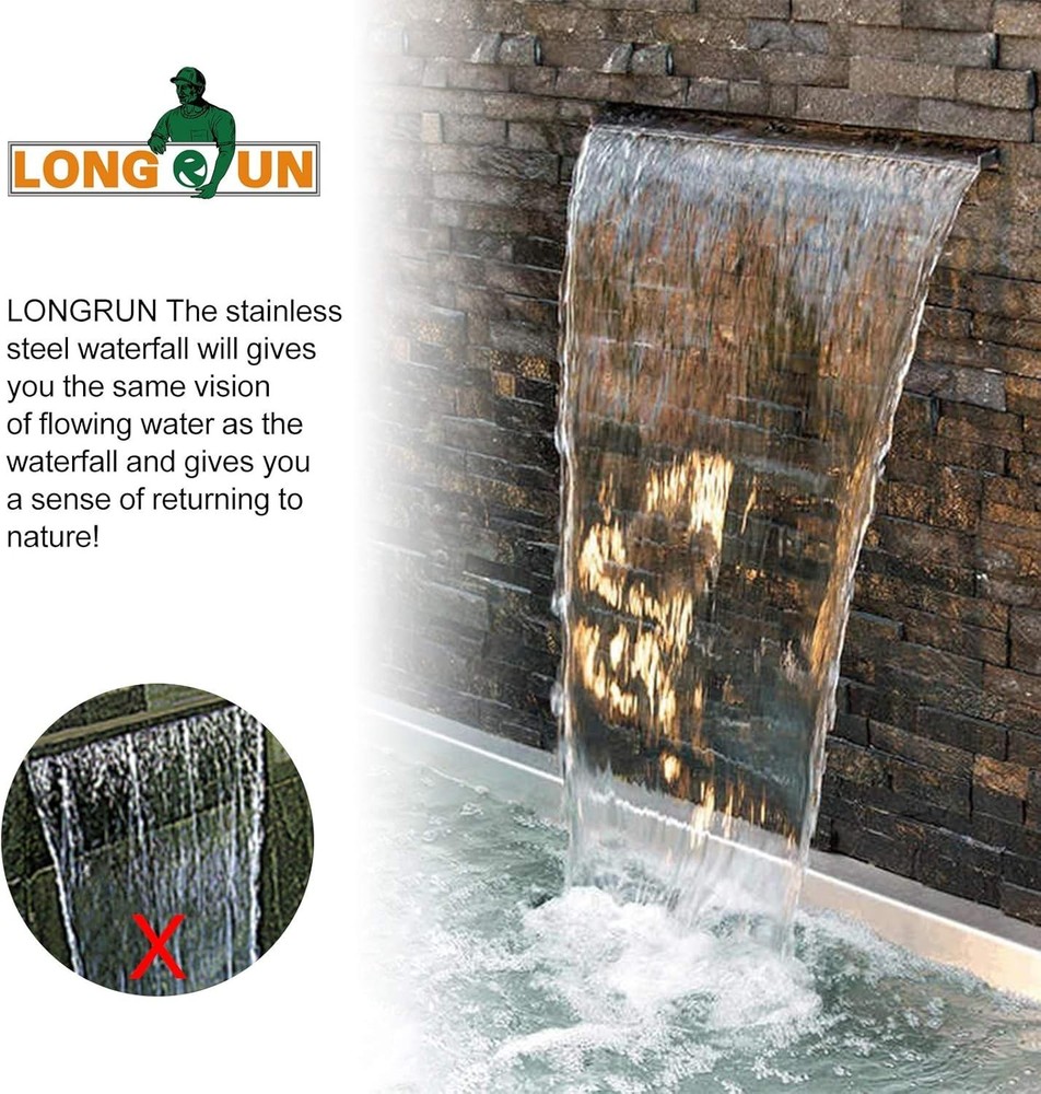 Stainless Steel Waterfall Spillway with LED Light