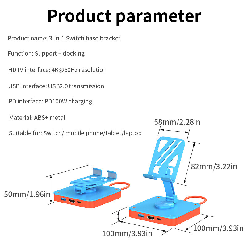 Adjustable Stand Adapter 3in1 Type-C Multi-functional HUB for Switch SmartPhone