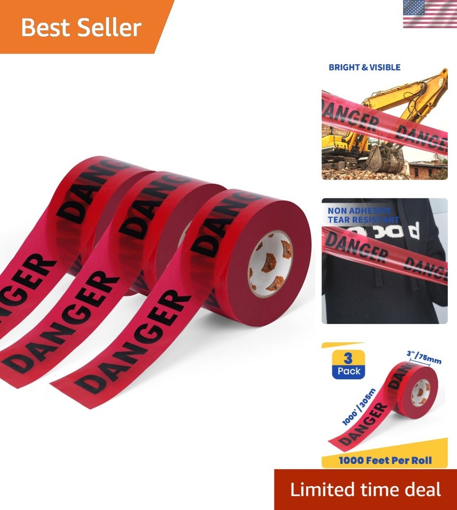 3-Pack High Visibility Red Danger Tape 3