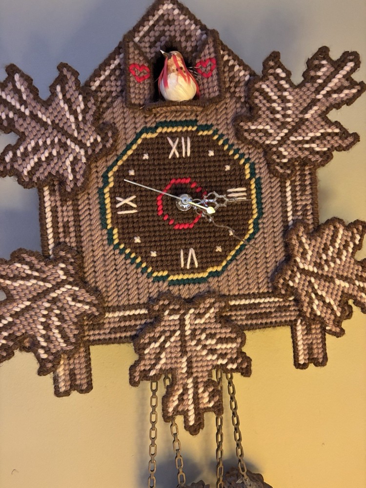 VTG Needlepoint Cuckoo Clock Working Battery Operated