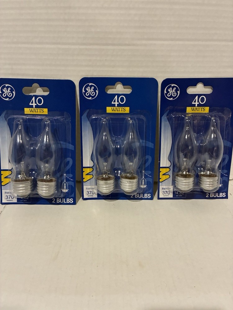 GE 40W Light Bulbs 2 Pack Lot Of 3 Bent Tip Medium Base Decorative New