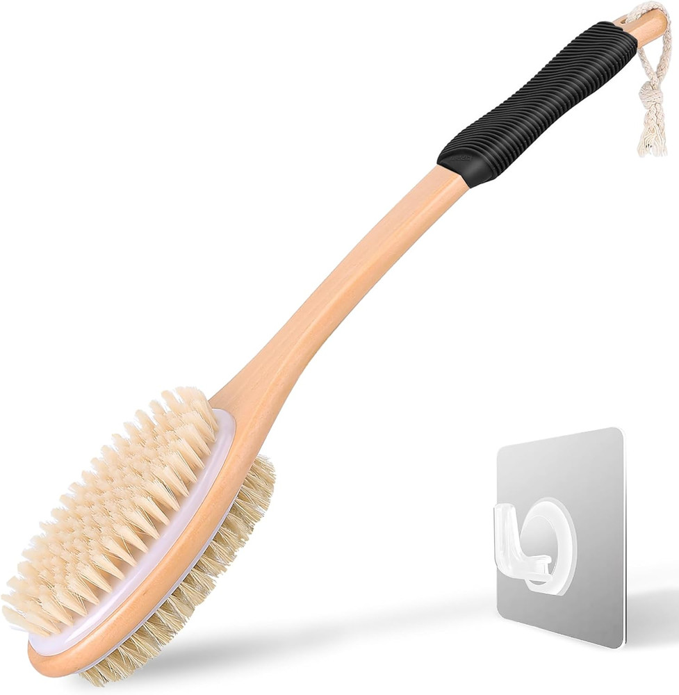 Long Handle Ergonomically Back Scrubber/Brush for Shower, Double Sided Exfoliati
