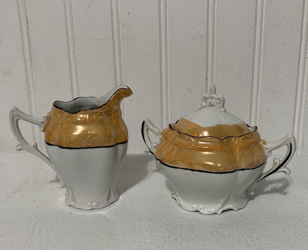 Vintage LUSTERWARE CREAMER & covered sugar made in Germany G4