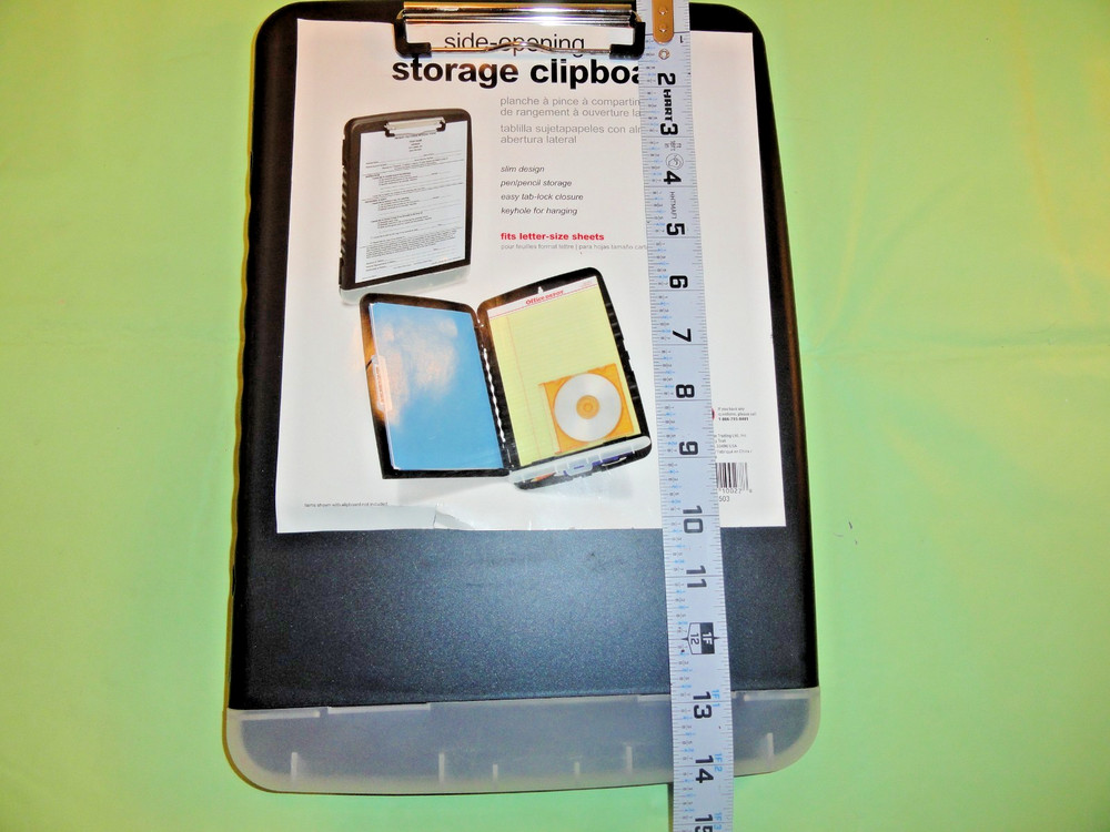 SIDE OPENING STORAGE HARD PLASTIC WATERPROOF CLIPBOARD CHARCOAL BLACK