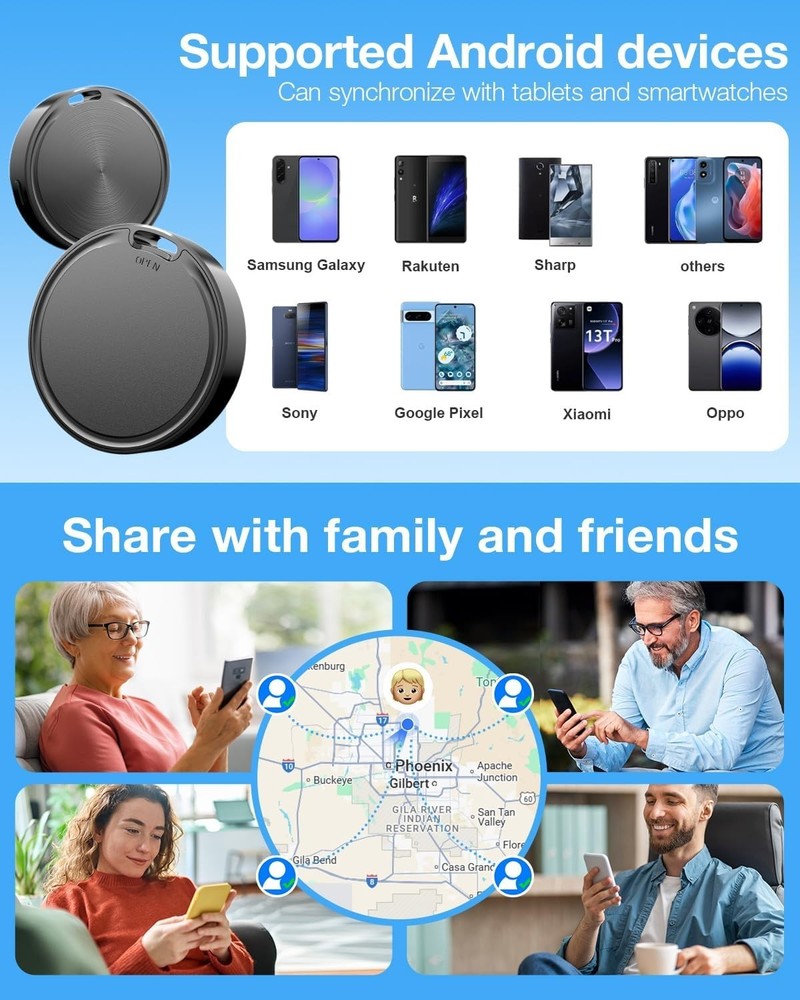 Compact Bluetooth Tracker Tags for Android - Rugged, Waterproof & 2- Battery