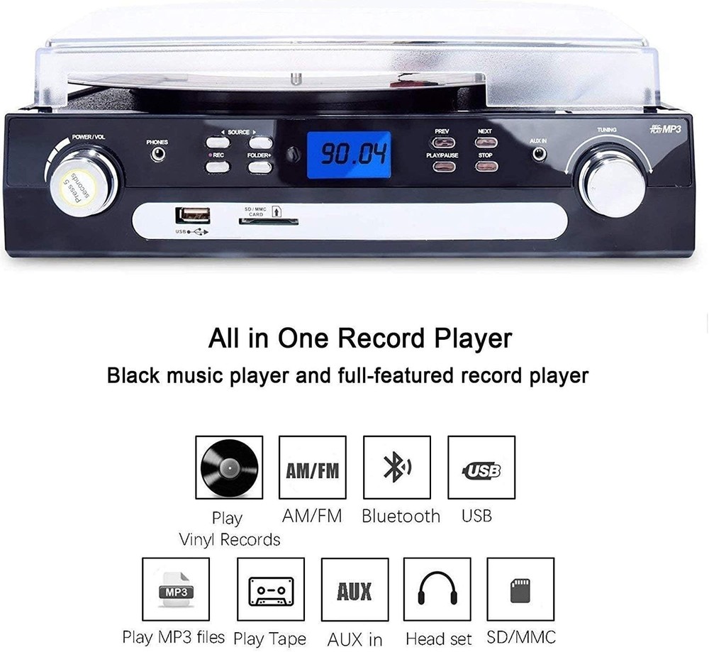 "Tocadiscos Bluetooth Con Altavoces Estereo, Tocadiscos Para Vinilo A Mp "