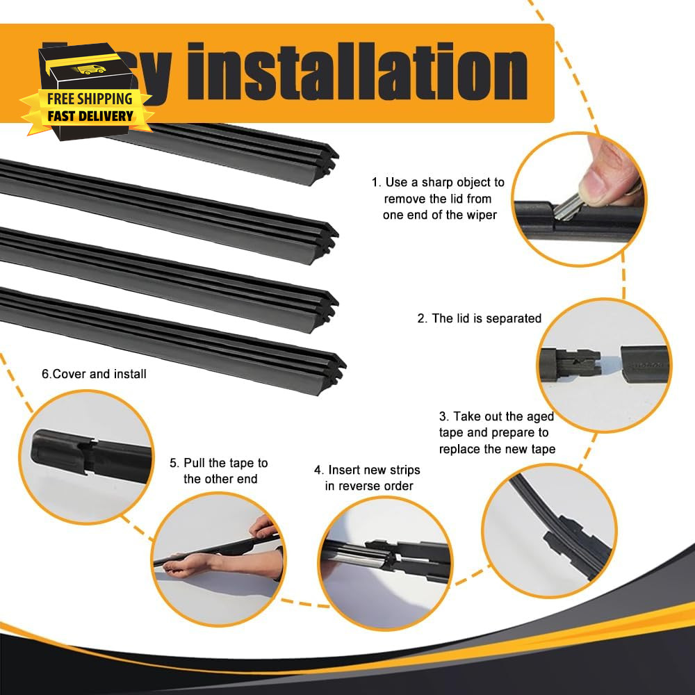 4 Pack Windshield Wiper Blades Refills, DIY Adjustable Car Windscreen Wiper Rubb