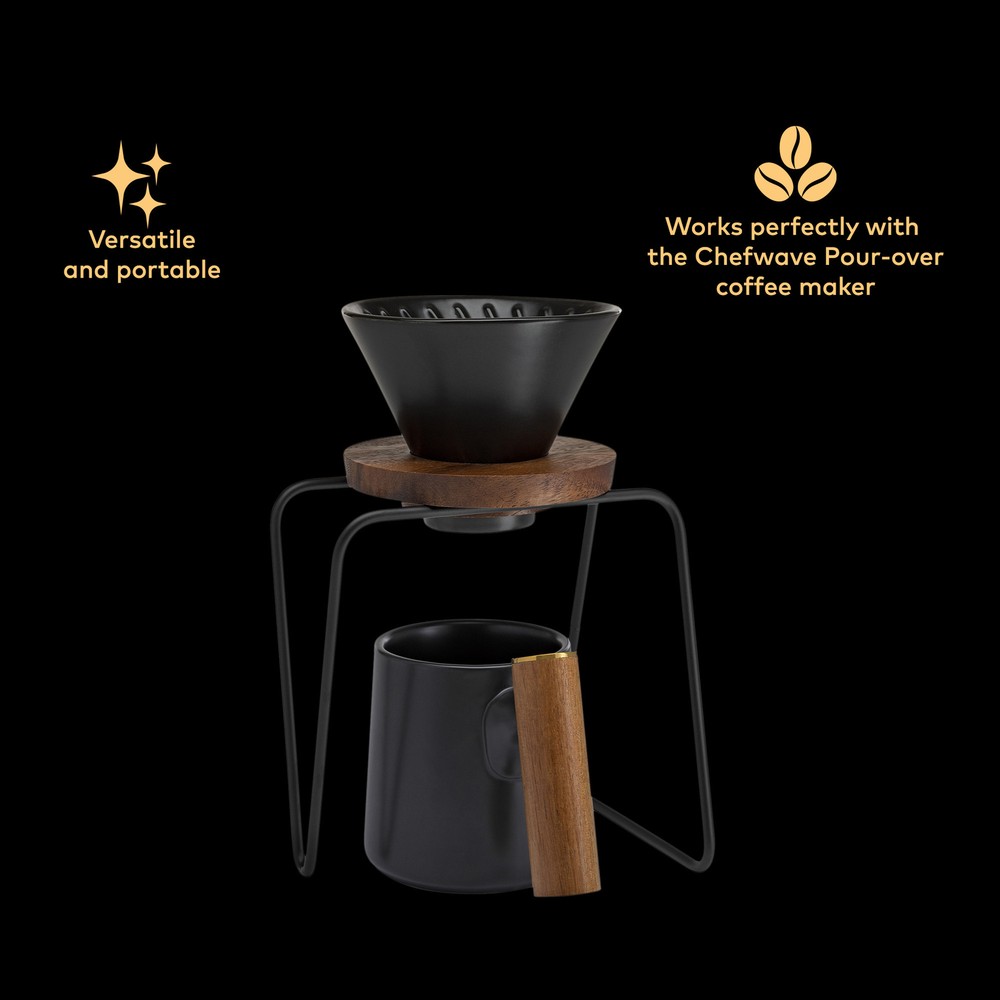 ChefWave Artisan Series Ceramic Coffee Mug with Bamboo Handle (Black)