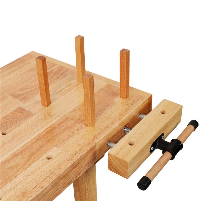 40" Rubber Wood Workbench 330LBS Load Work Table w/ Adjustable Handle for Garage