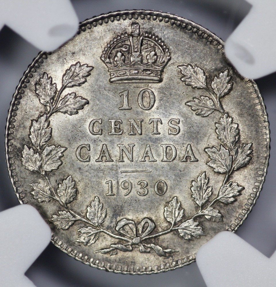 1930 Canada Silver 10 Cents NGC MS 62
