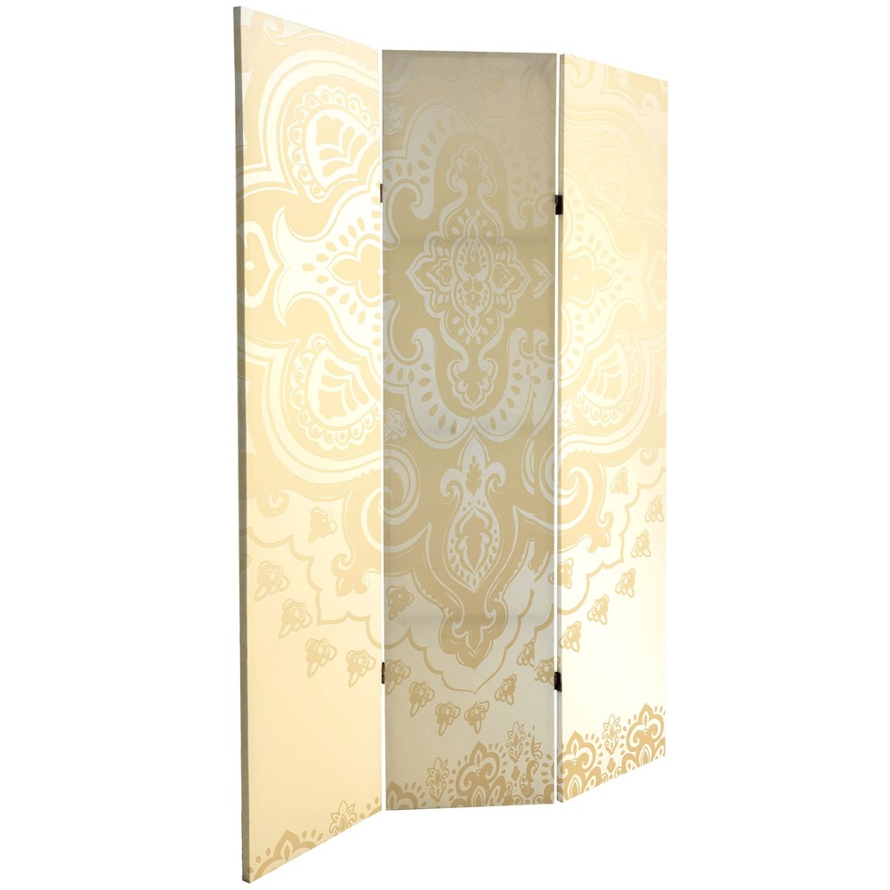 6 ft. Tall Double Sided Ivory Indian Pattern Canvas Room Divider