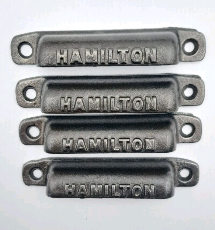 Antique Bin Pulls Drawer Printers Cabinet Hamilton Handle Iron Hardware Lot of 4