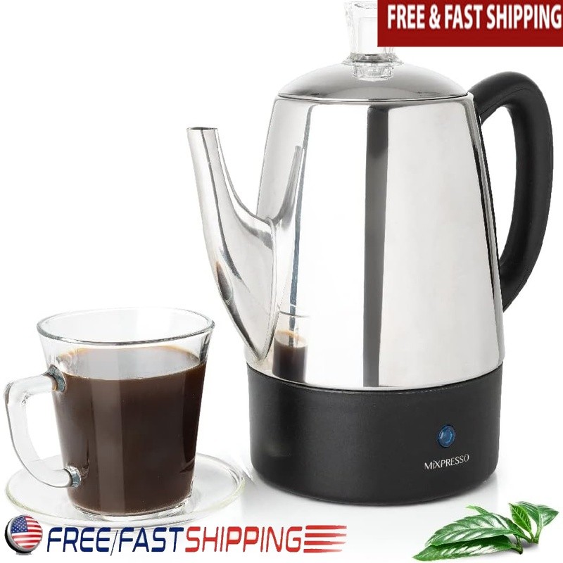 Electric 10 Cup Coffee Percolator Stainless Steel Keep Warm Function Easy Pour