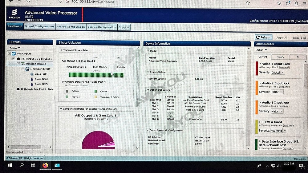 Ericsson AVP-4000 Encoder Modulator HD MPEG4 L- BAND ASI EI9001 AVP