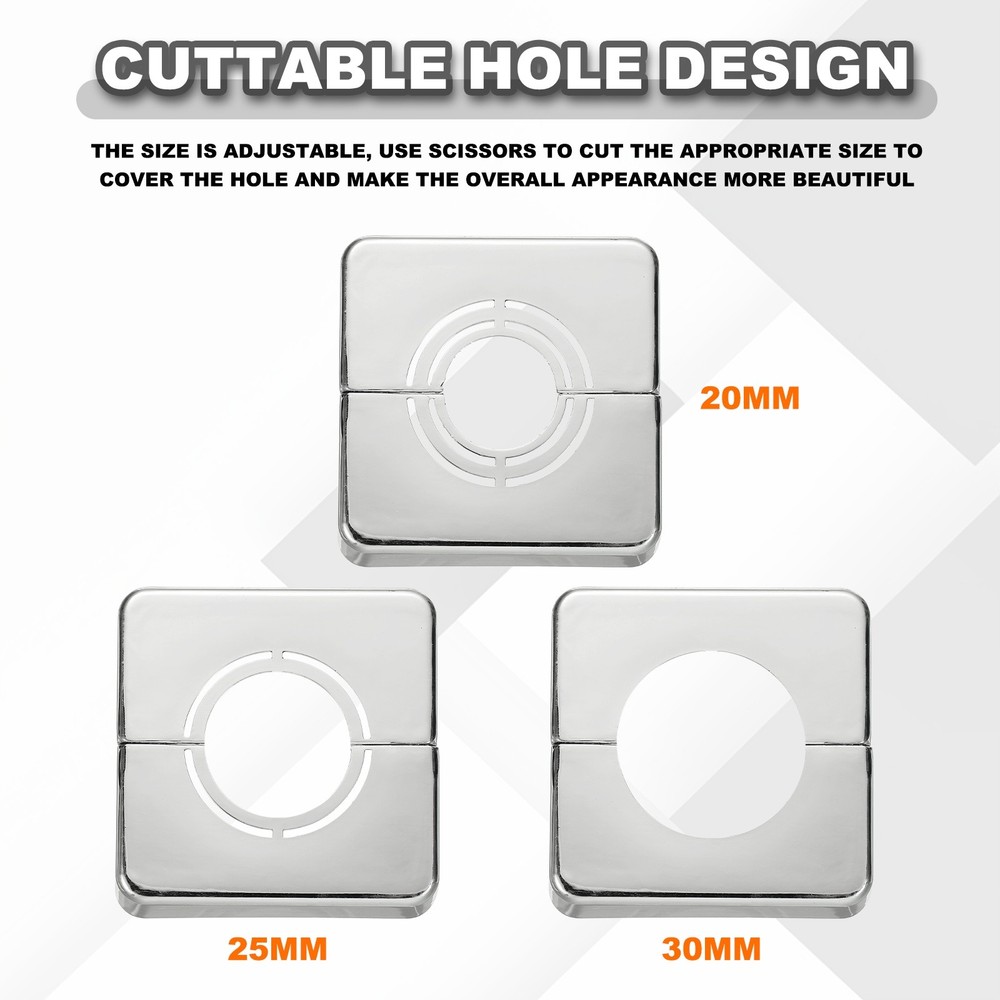 2pcs Wall Split Flange 0.79" Plastic Square Split Flange Pipe Cover, Silver