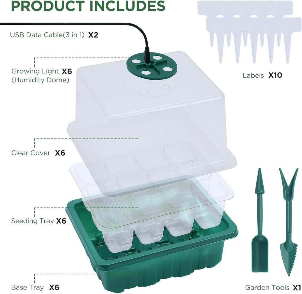 Seed Starter Tray with Light, 6PCS Seed Starter Kit with Grow Light, Seedling St