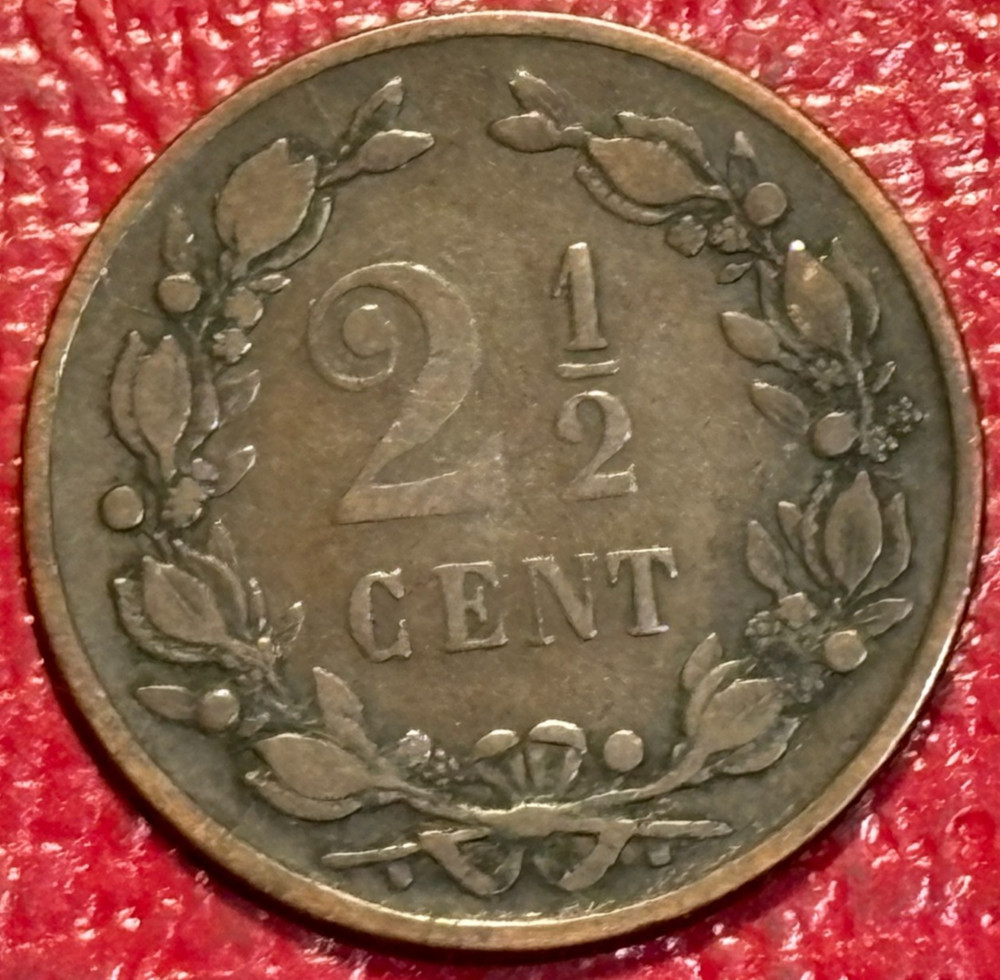 VERY NICE 1877 NETHERLANDS 2 1/2 CENT-OCT389