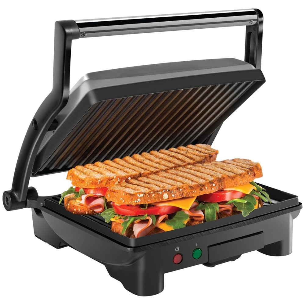 4 Slice Panini Press Grill - Non-Stick Plates, Black