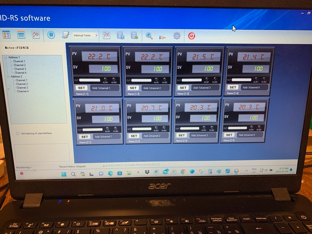 8 Zone Channel PID Temperature Recorder Data Logger Controller USB RS485 to PC