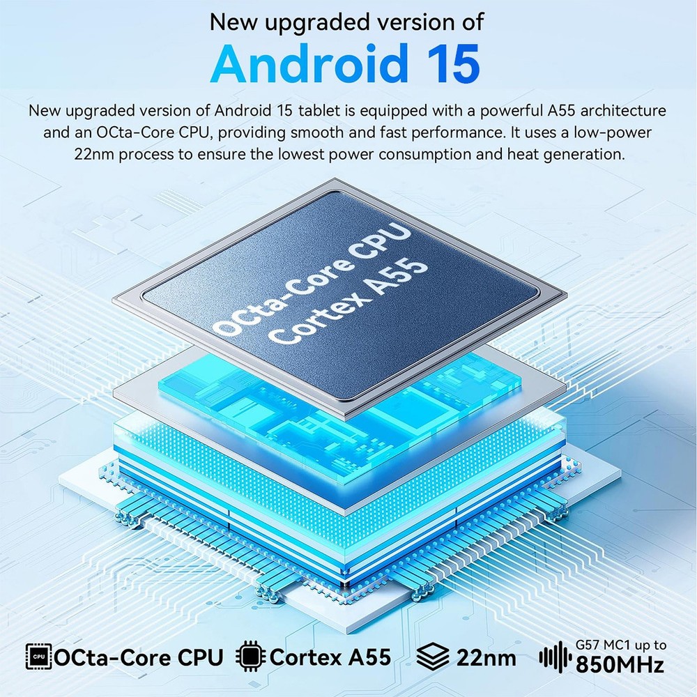 10.1 inch Android 15 Tablets LCD HD Touchscreen Octa-Core 24+128GB Dual Camera
