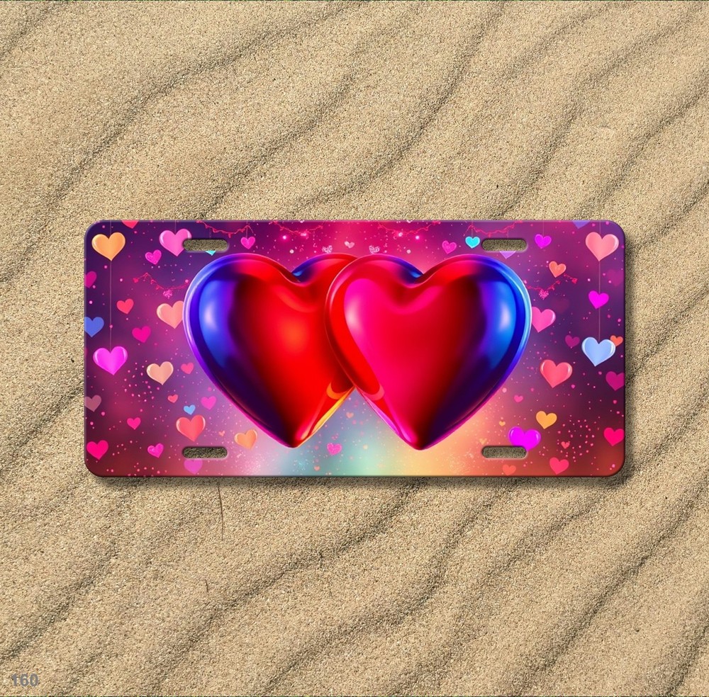 Bold Hearts License Plate Optional Text Auto Tag Everyday Gift