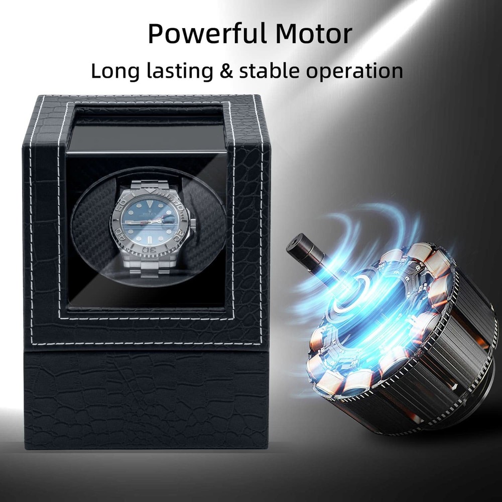 Mcbazel Single Watch Winder, Ultra Quiet Black Crocodile Pattern Leather
