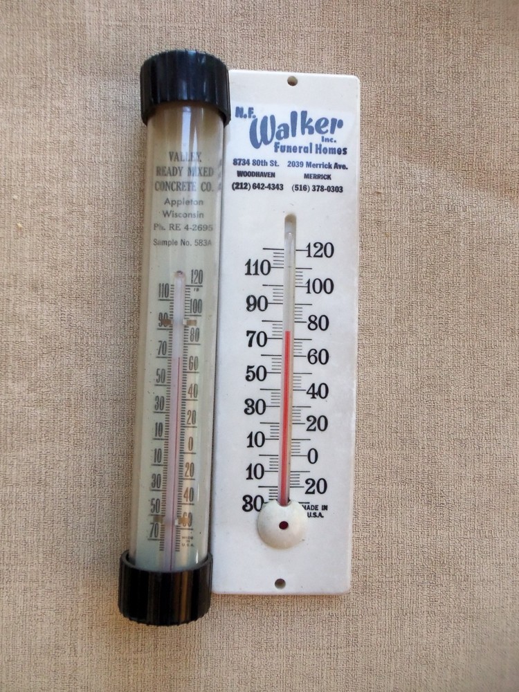 TWO Wisconsin Thermometers Valley Ready Mixed Concrete + Walker Funeral Homes