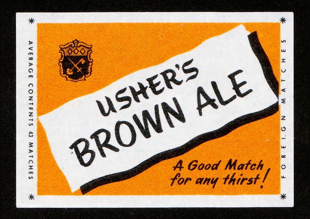 USHER'S BROWN ALE 🔥 VINTAGE MATCHBOX LABEL