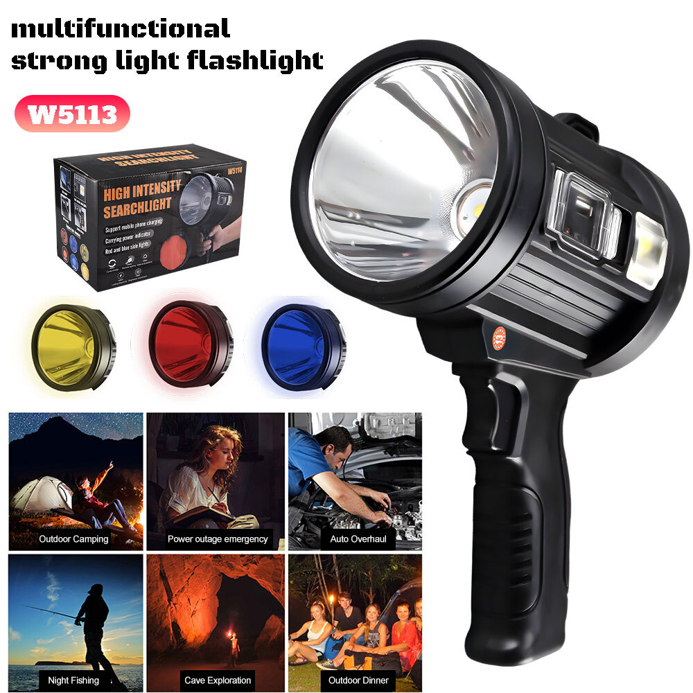 200000 lumens Super Bright LED Searchlight Spotlight Flashlight USB & Solar