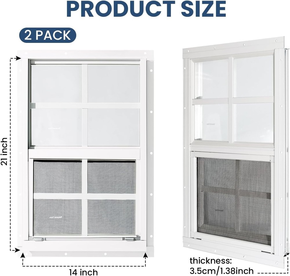 2 Pack Shed Windows,14" x 21" Small Sliding Windows,Flush Mount Windows with ...