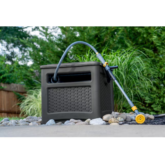 Suncast Wicker Hideaway Plastic 225-ft Container Hose Reel