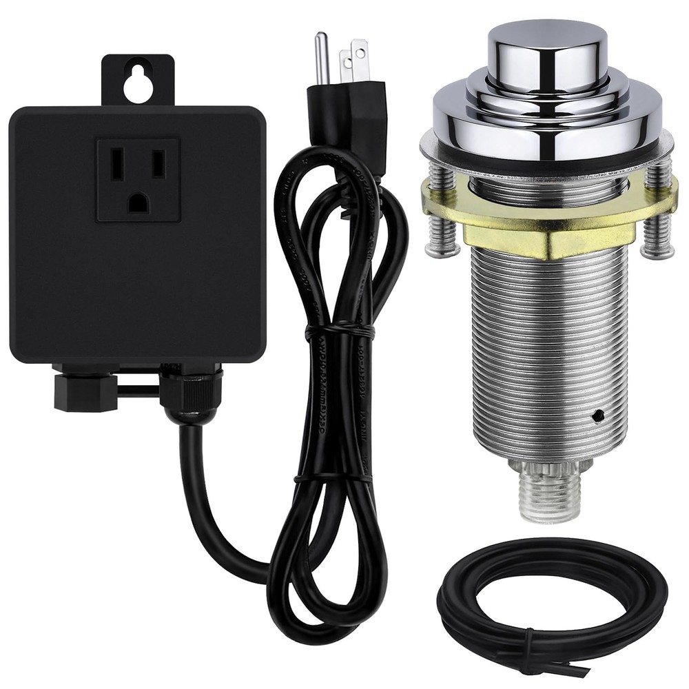 SinkTop Air Switch Kit with Long Button (Full Brass) for Garbage Chrome