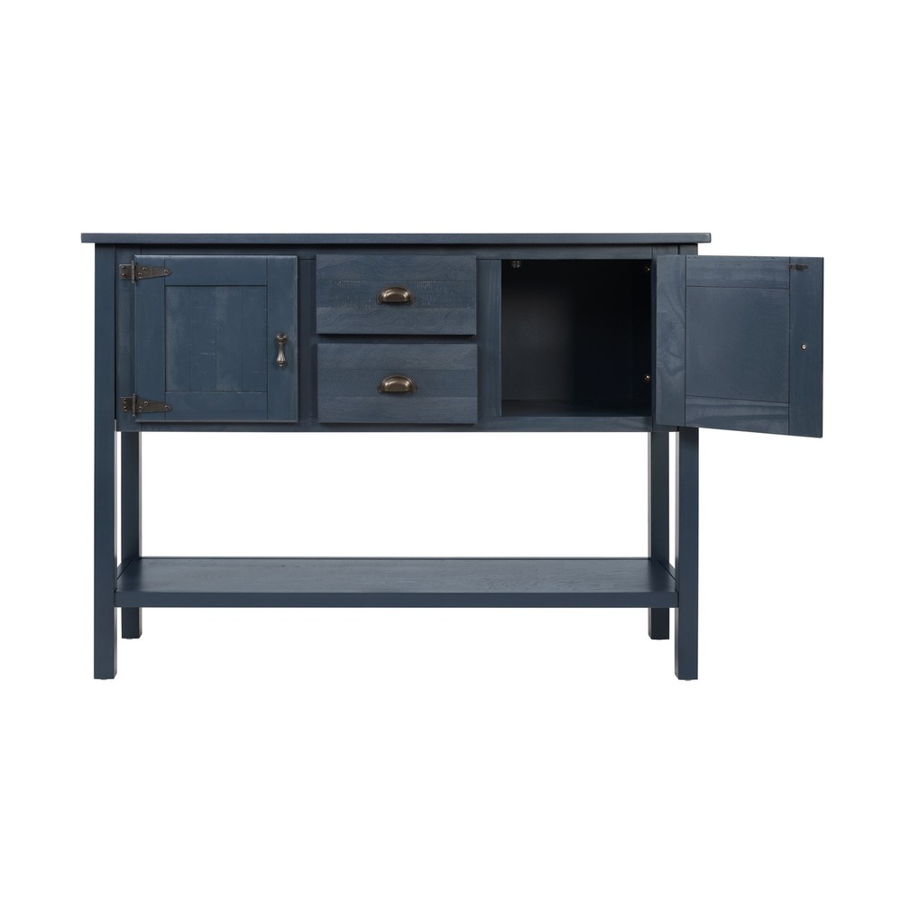 Solid Wood Sideboard Console Table w/ 2 Drawers, Cabinet, Navy Blue