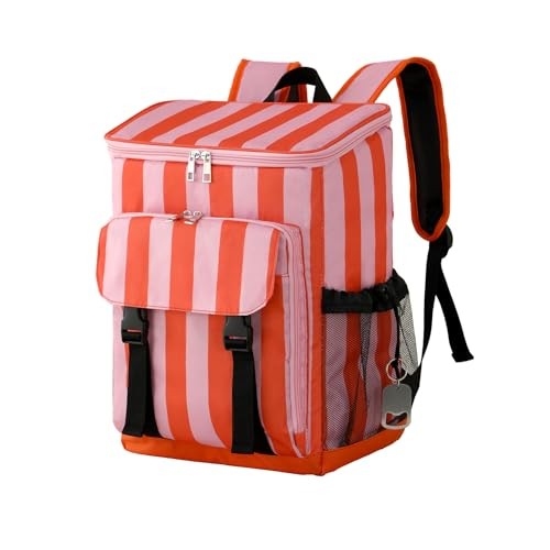 Cooler Backpack,Lightweight Backpack Cooler Insulated Orange and Pink Stripe