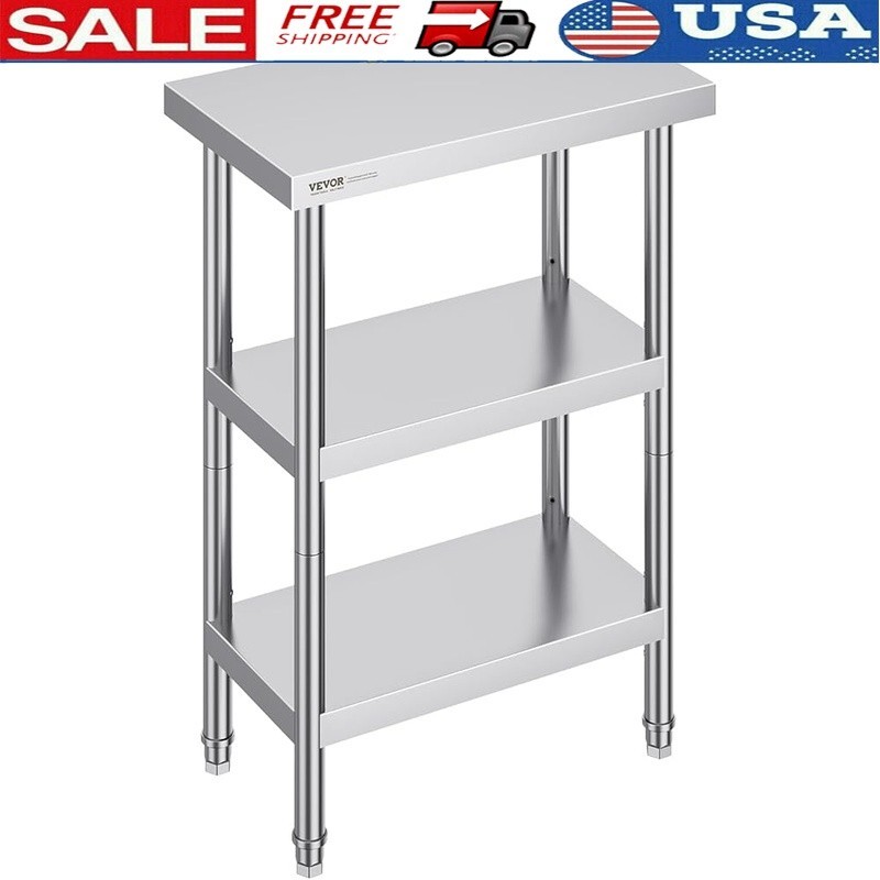 Stainless Steel Work Table 3-Tier Kitchen Storage Utility Capacity New