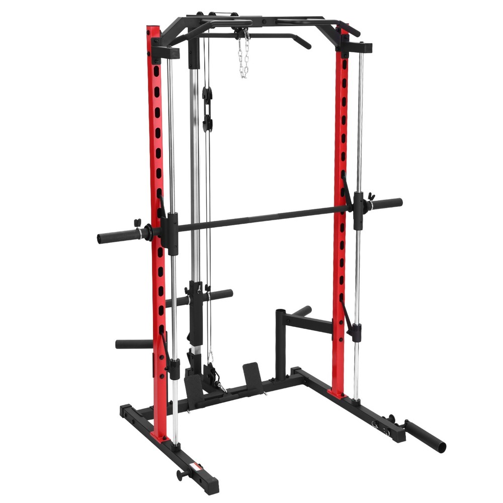 Smith Machine Squat Rack All-in-One Power Rack Cage with LAT-Pull Down System US