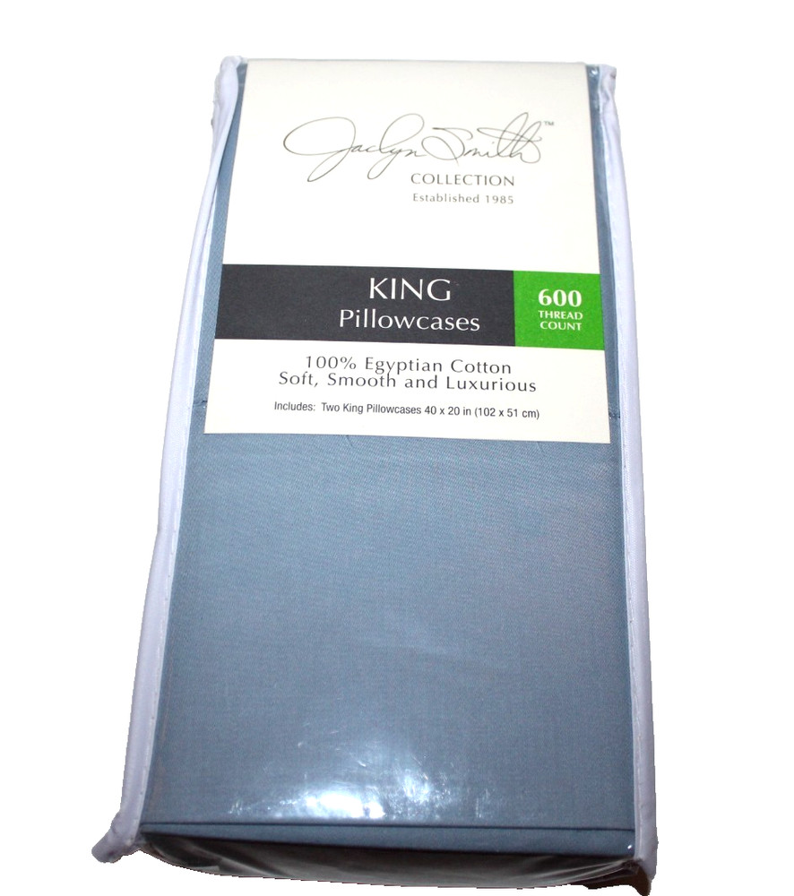 Jaclyn Smith King Pillowcases 600 Thread Count KPC Ashley Blue  2 ct 40x20"