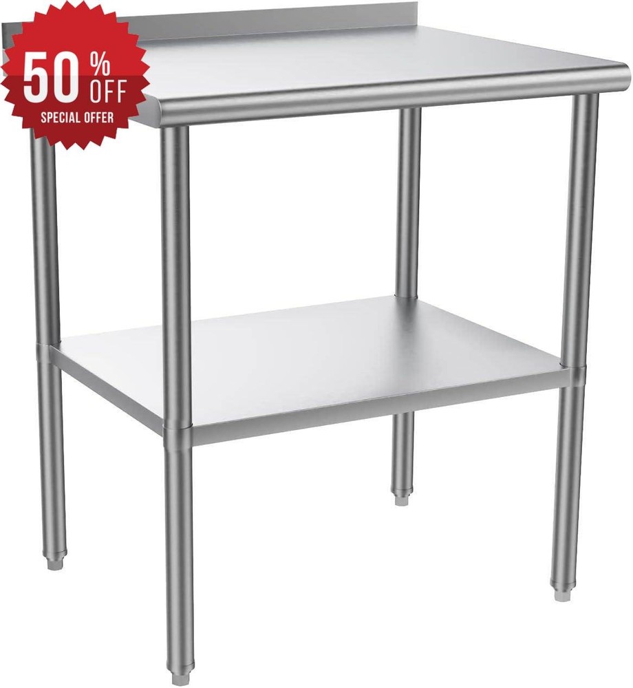 30'' x 24'' Stainless Steel Table for Prep & Work with Backsplash for Kitchen