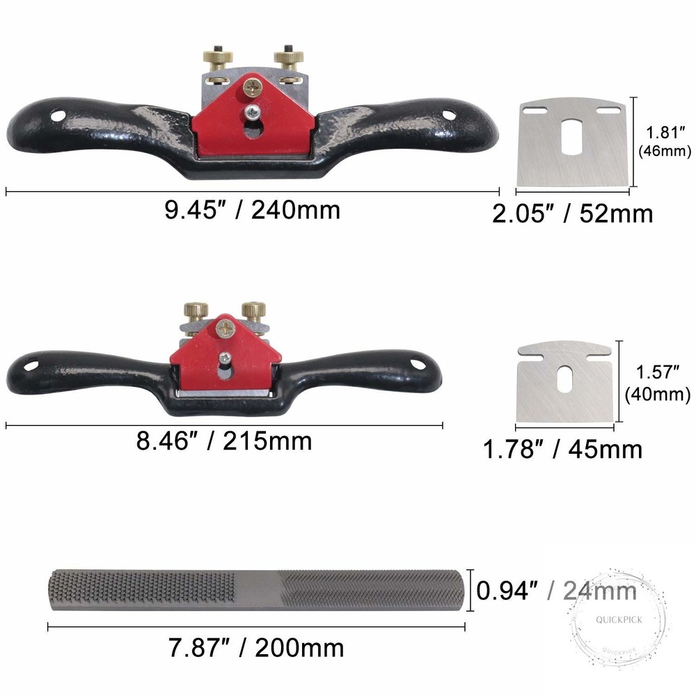 2pcs 9" 10" Adjustable Spokeshave with Flat Base, 4pcs Replacement Blades and 4