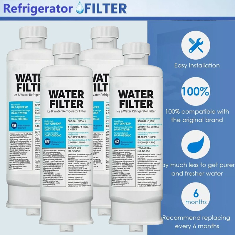 4 Pack For Samsung DA97-17376B HAF-QIN/EXP Refrigerator Water Filter Replacement