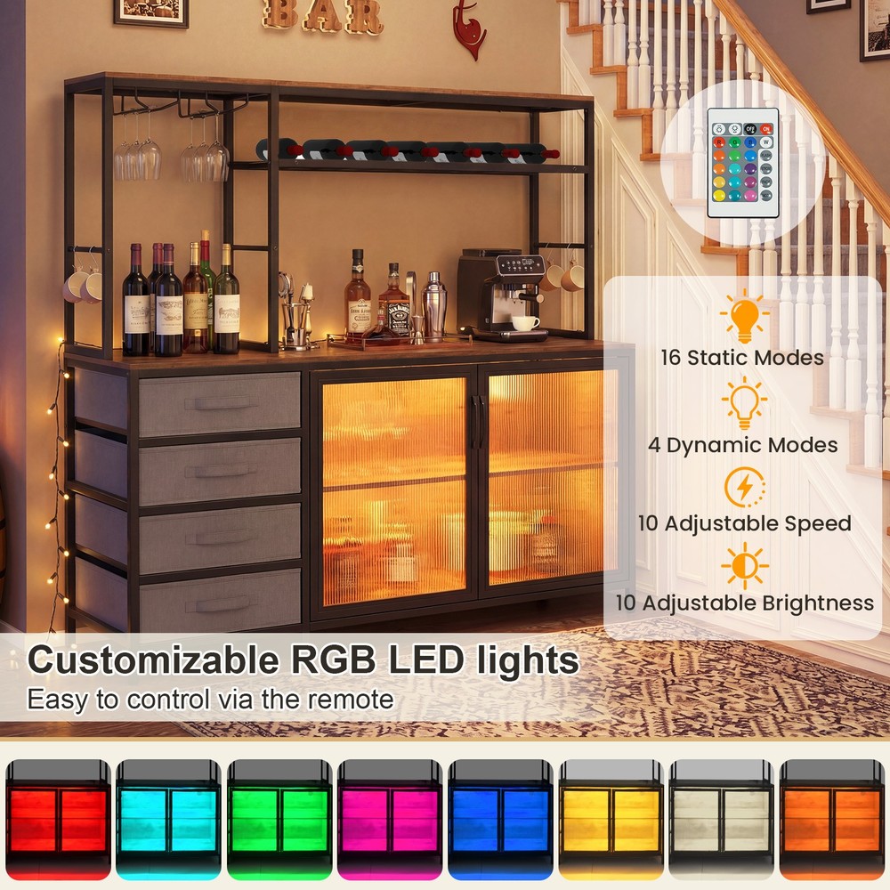 Sideboard Buffet Cabinet w/ LED Lights, 55" Coffee Table w/ Power Outlets