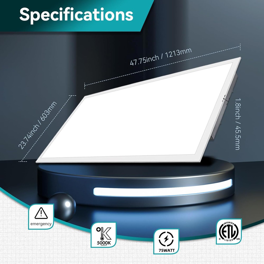 2X4FT LED Flat Panel Light 7800LM 4X75W 5000K Drop Ceiling Ceiling Office Lights