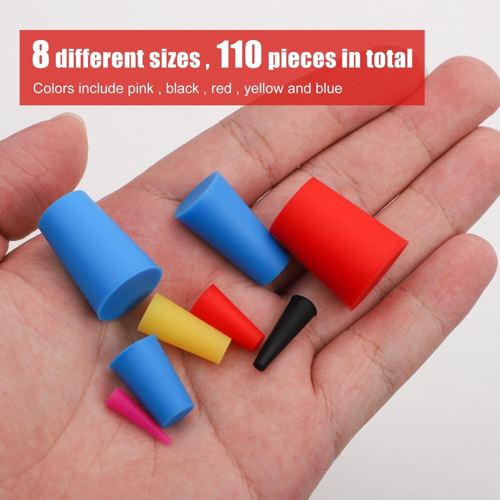 110 Pcs Silicone Rubber Tapered Plug High Temperature Resistant Assortment Kit