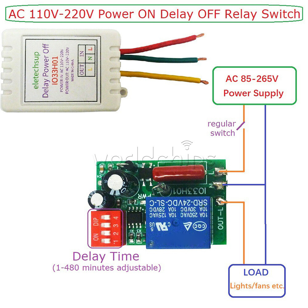 AC110-220V 7A 1-480min 16Mode Timer Adjustable Turn Off Delay Controller Module