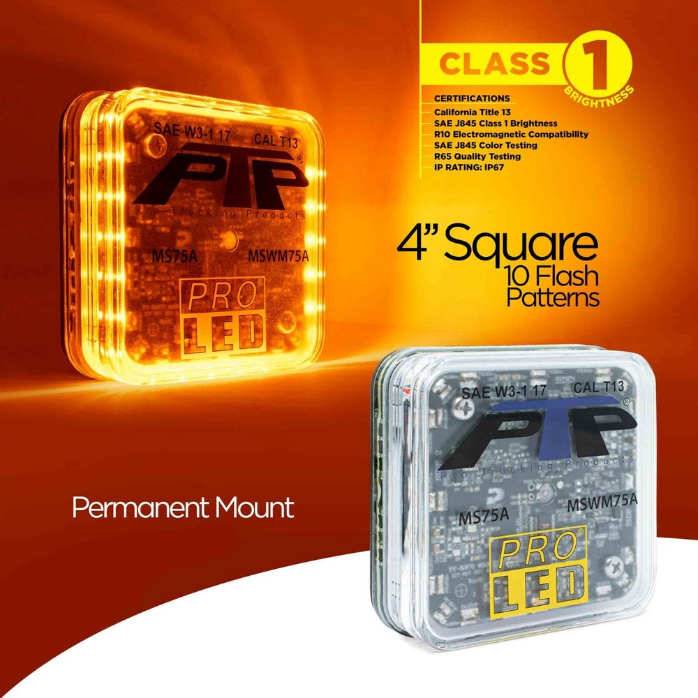 4" Square Permanent Mount LED Warning Light With 10 Selectable Flash Patterns