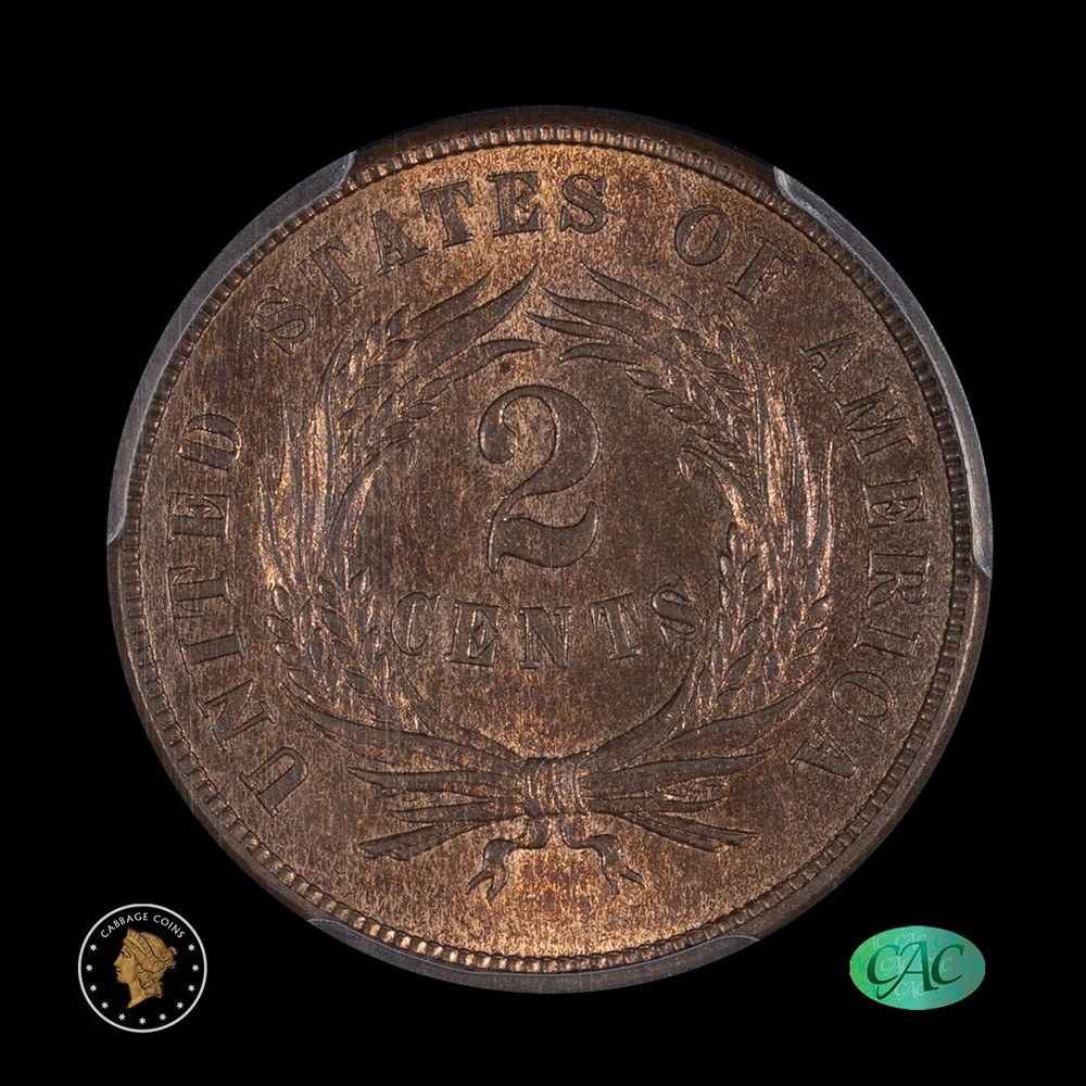 1868 2C Shield Two Cents PCGS MS65RB CAC