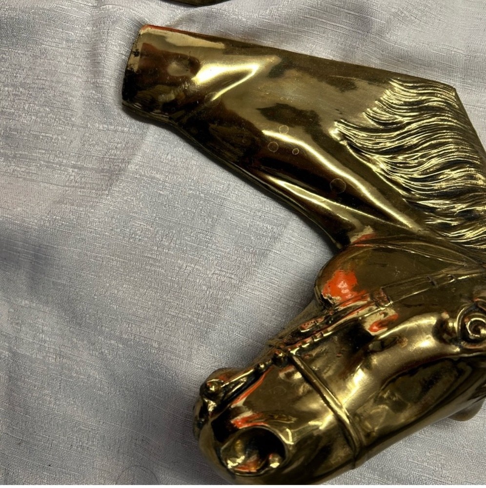 2 MCM Brass Horse Head Wall Art