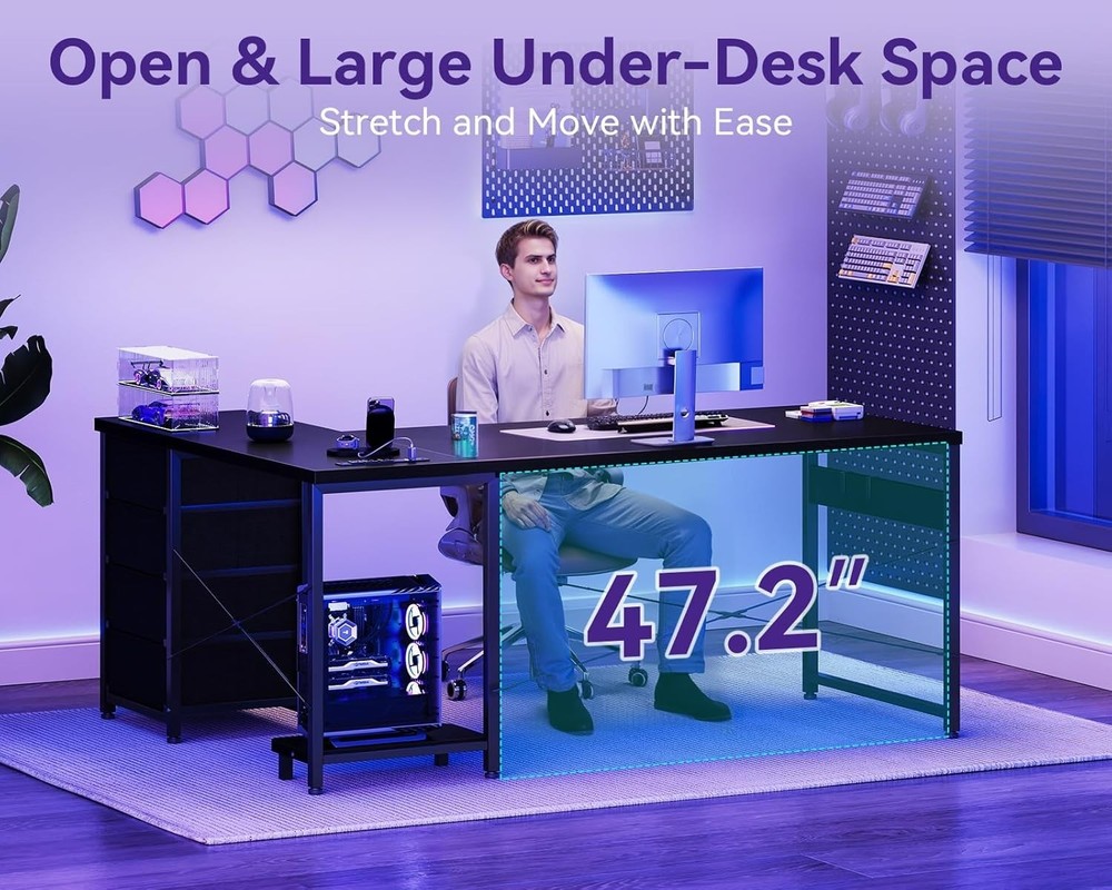Home Office L Shape Corner Computer Desk Gaming PC Table with CPU Stand Side Bag